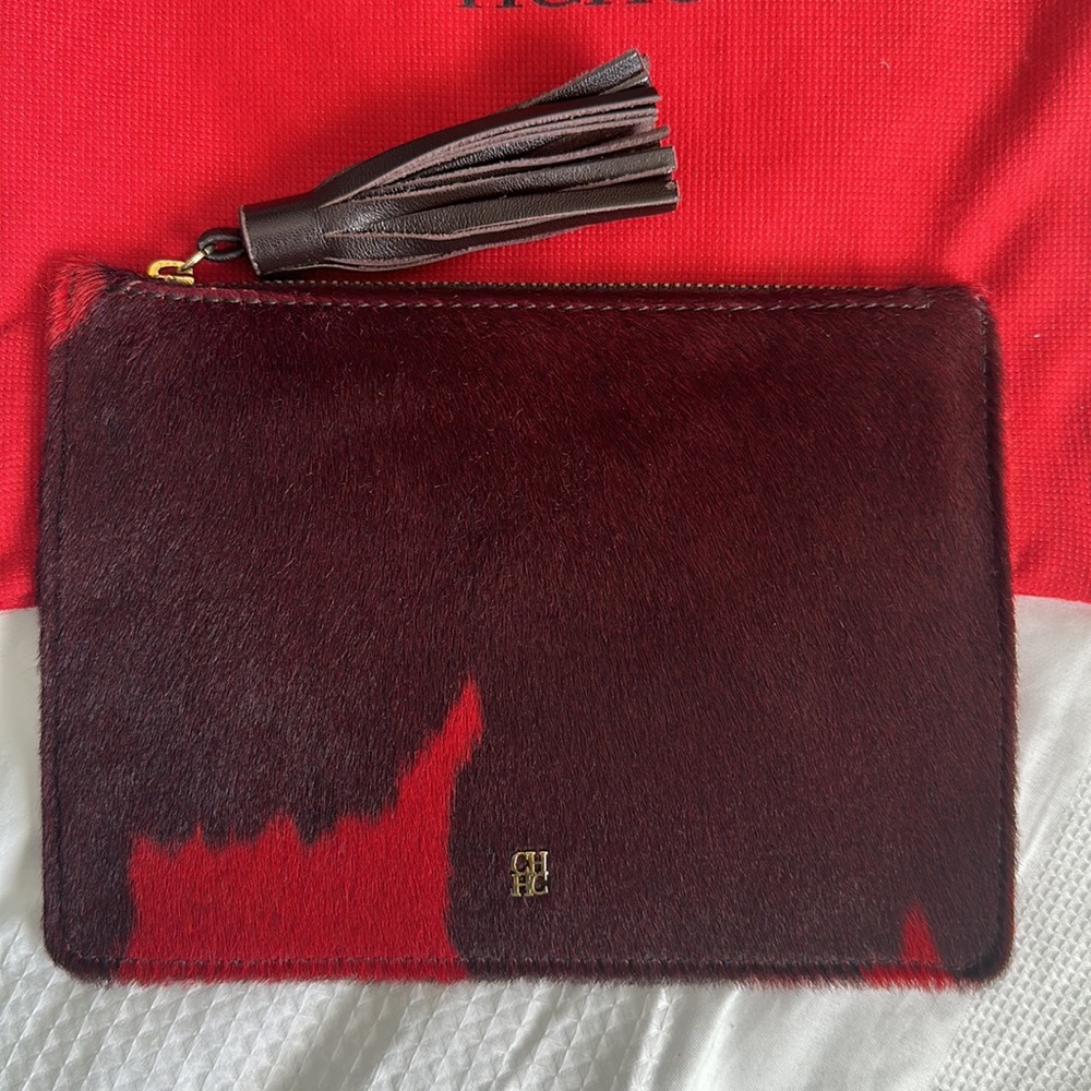 Carolina Herrera calf hair and leather clutch